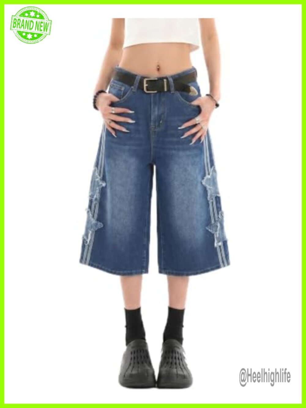 Baggy Jorts Women Star Jean Shorts Y2K Capri Denim Shorts High Rise